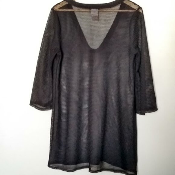 Black Sheer Mesh Swimsuit Cover 3/4 Sleeves Size L - Picture 2 of 7